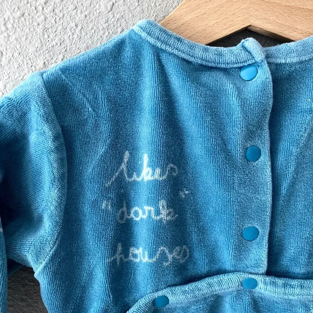 Du Pareil Au Meme - Little But Scary Spider Velour Footie Romper - Blue - 6M